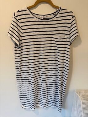 GAP White and Navy Striped Midi Dress